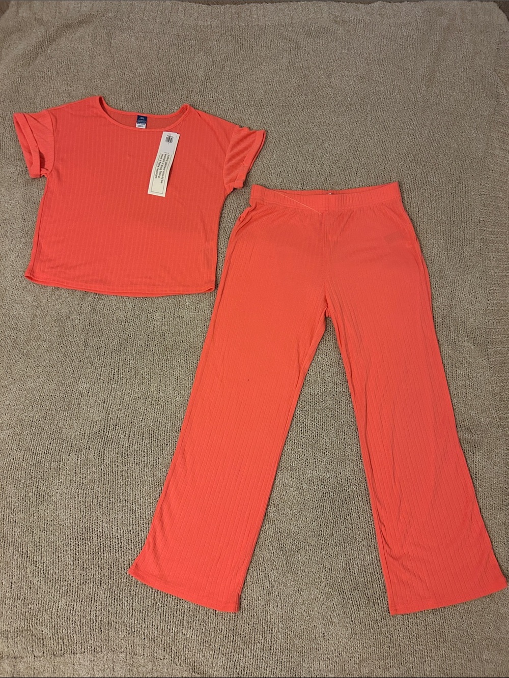 Old Navy Coral Ribbed Kids Pajama Set